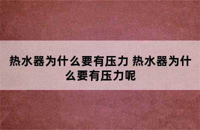 热水器为什么要有压力 热水器为什么要有压力呢